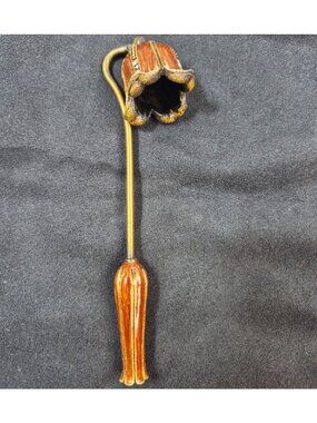 Vintage Floral Brass & Enamel Candle Snuffer With Tulip Design 6" Length